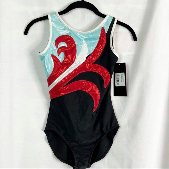 Perfect Balance Black Red Swirl Pattern Tank Leotard Large NEW NWT - Picture 3 of 9